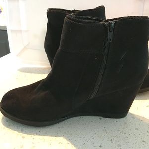 Black Suede- like Wedge Boot